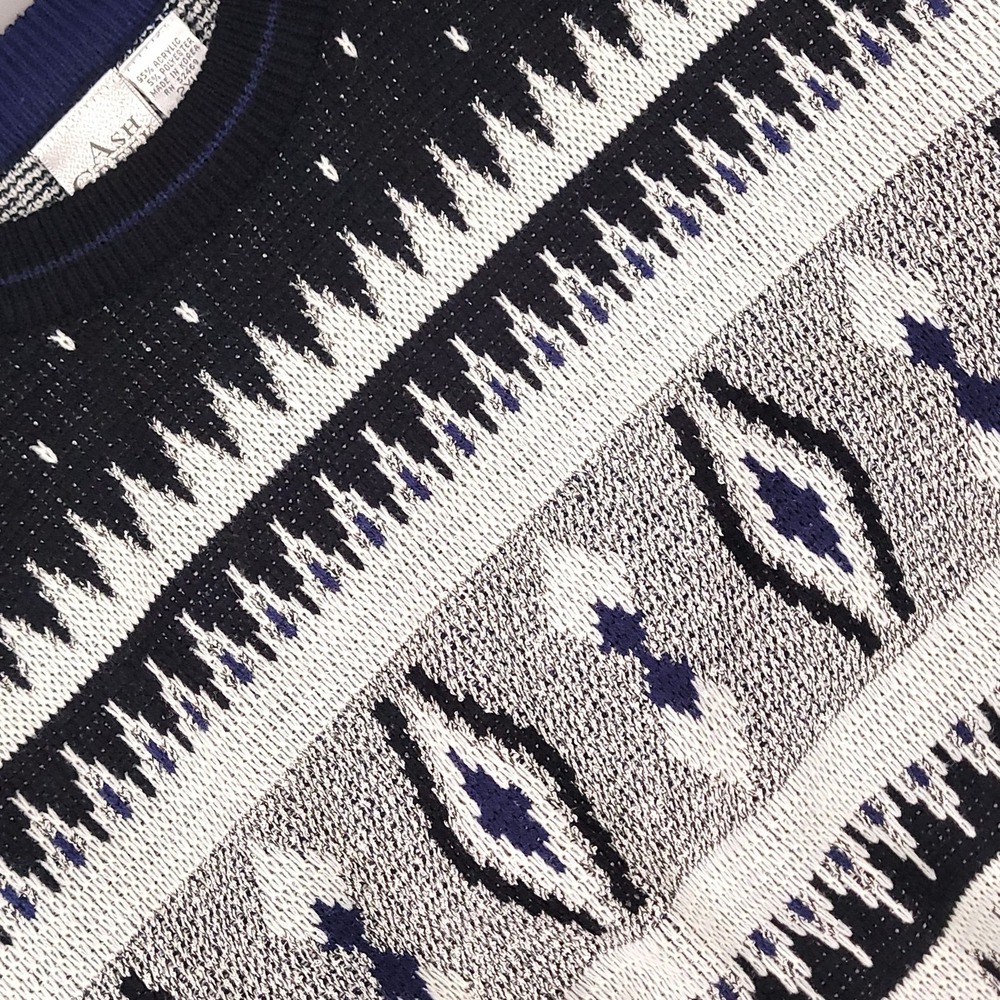 Vintage Ash Creek Trading Sweater Mens 2XL Black White Geometric Knit Aztec